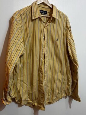 Ralph Lauren Yellow & Navy Striped Cotton Button-Down Shirt